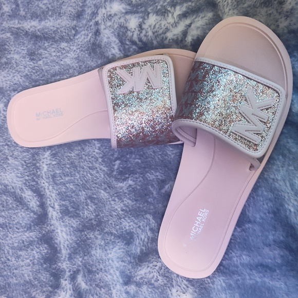 Michael Kors Pink Glitter Slide Sandals - Picture 2 of 6